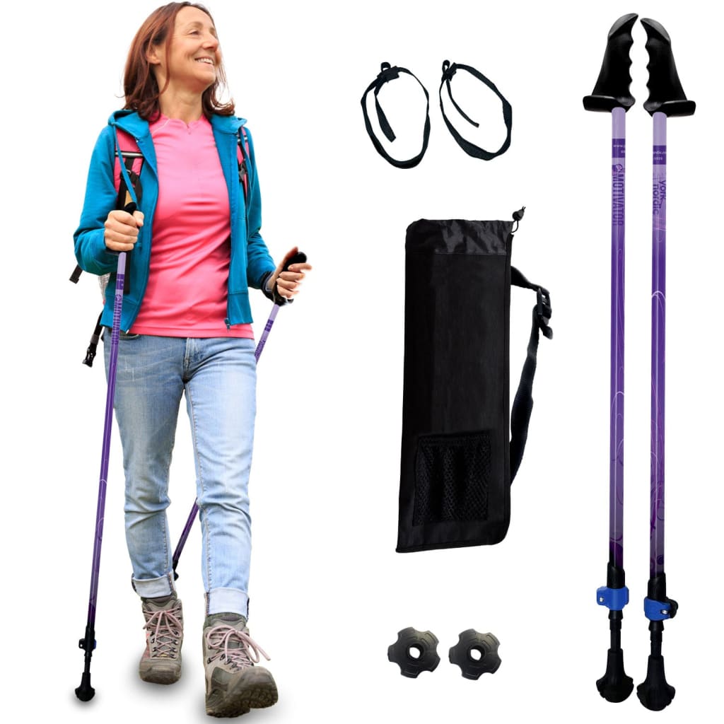 Motivator Walking Poles for Balance and Rehab - Patented Stability Grips - Lightweight, Adjustable, and Collapsible -2 Pieces Adjustable w/flip Locks, Detachable feet and Travel Bag - For Heights up to 6'2"