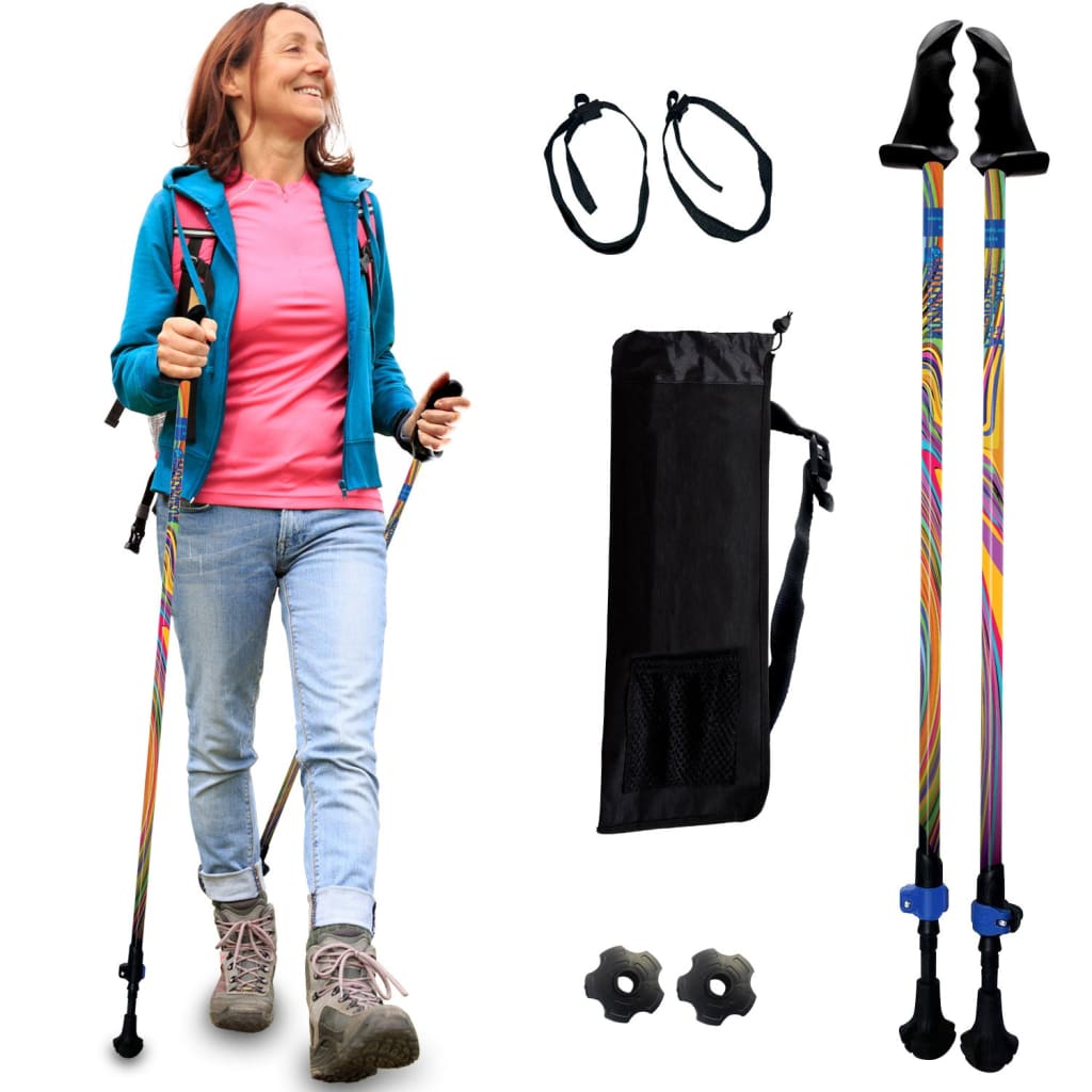 Motivator Walking Poles for Balance and Rehab - Patented Stability Grips - Lightweight, Adjustable, and Collapsible -2 Pieces Adjustable w/flip Locks, Detachable feet and Travel Bag - For Heights up to 6'2"