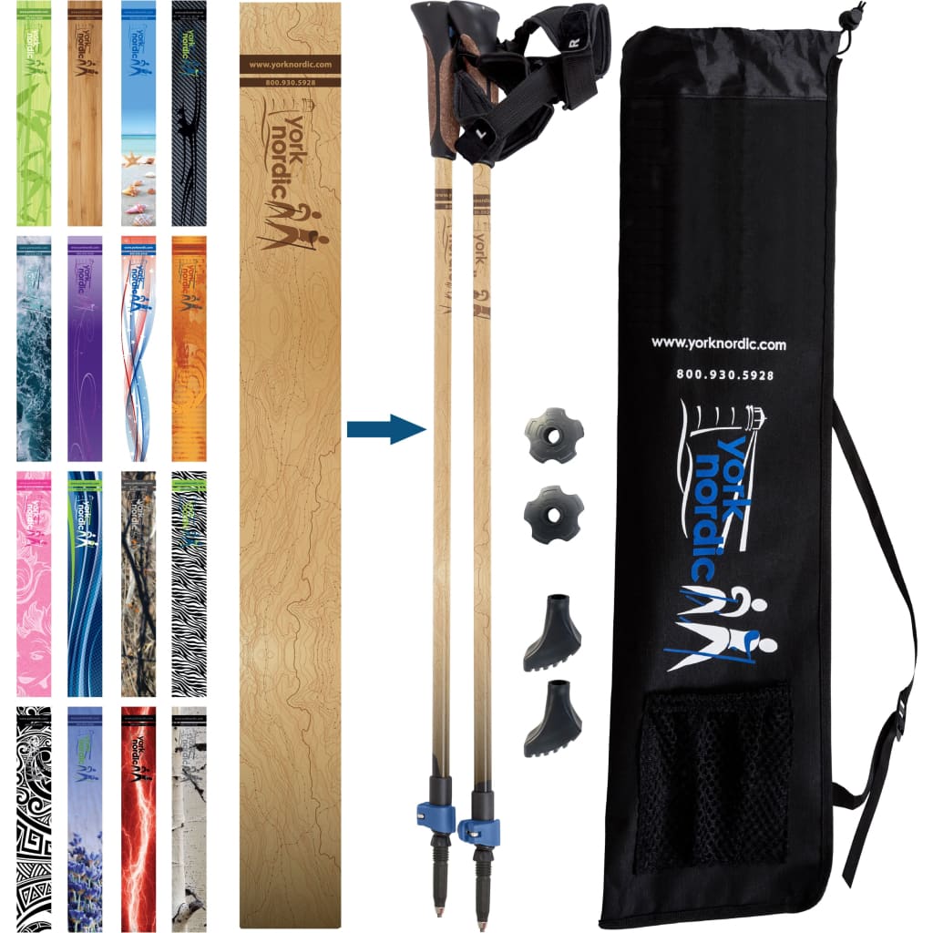 Official Nordic Walking Poles - True Nordic Glove Grip w-flip locks, detachable feet and travel bag - pair - For Heights up to 6’2”